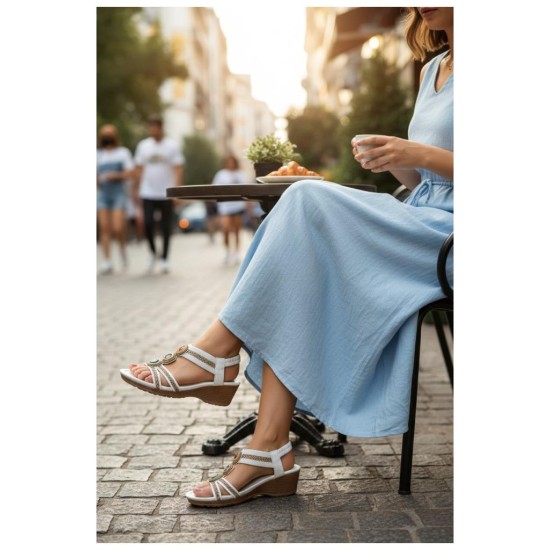 GUJA 26Y241-1 DOLGU TABAN TAŞ DETAYLI KADIN SANDALET