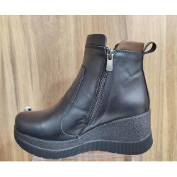 MAMMAMİA D23KB-5205 DOLGU TOPUK ÇİFT FERMUAR DERİ KADIN BOT